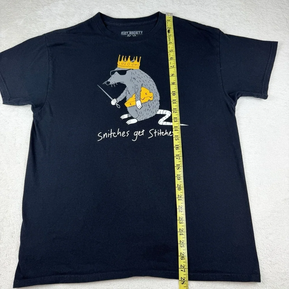 Riot Society Short Sleeve T-Shirt Men's Black Graphic Snitches Get Stitches Sz L